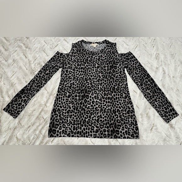 Michael Kors Leopard Print Cold Shoulder Long Sleeve Blouse - Picture 1 of 9